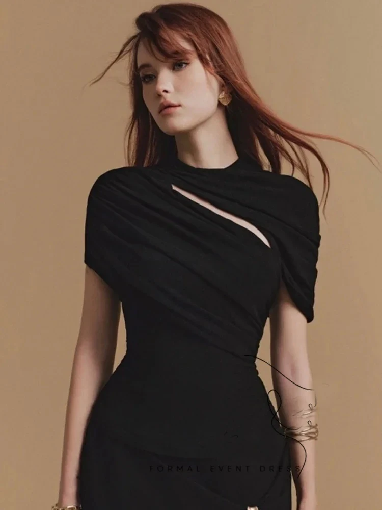 

ML Customized Elegant Two-piece Evening Party Dresses Pleated Cape Sleeve Top Irregular Side Split Skirt Women's Party Suit 2026