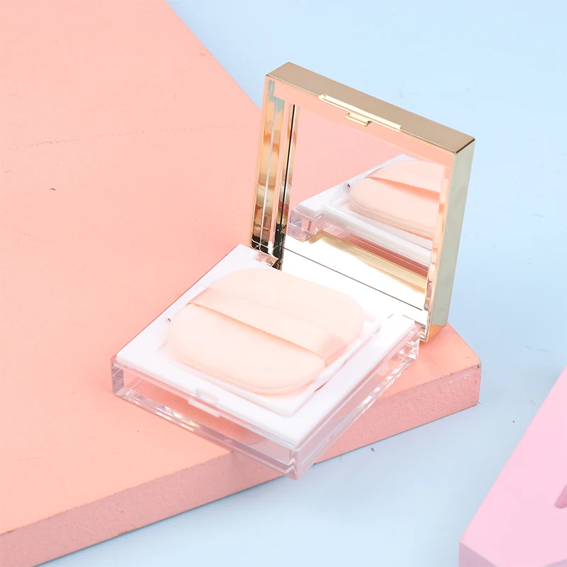 8g Square Gold Border Loose Powder Box Empty Refillable Portable Makeup Setting Powder Blush Case Container With Puff Mirror