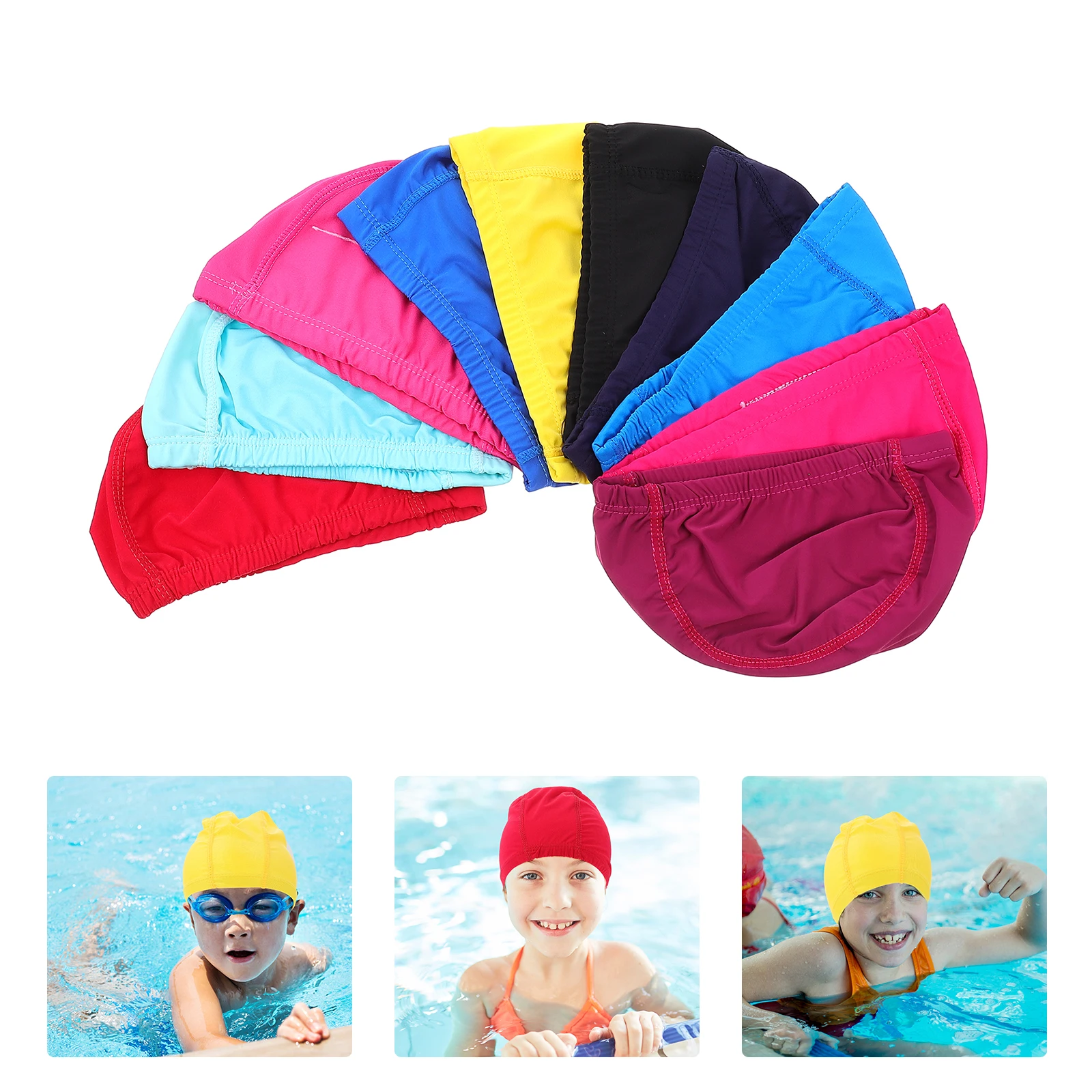 

10pcs Adult Swimming Caps Breathable Chinlon Elastic Swim Hat Bathing Hair Protector Comfortable Universal Cloth Swim Supplies