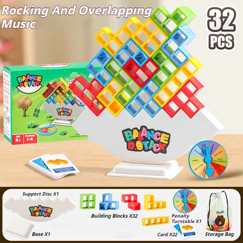 64 Kids Balance Building Blocks Toy Balance Stacked Tetra Tower Game Swing High Russian Building Blocks Stack Children Brick Toy