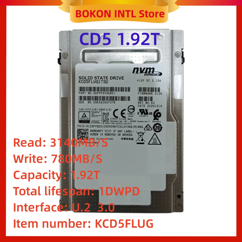 New CD5 1.92T Solid State Drive KCD5FLUG1T92 U.2 Interface 3.0 NMVE Suitable for Kioxia Enterprise SSD