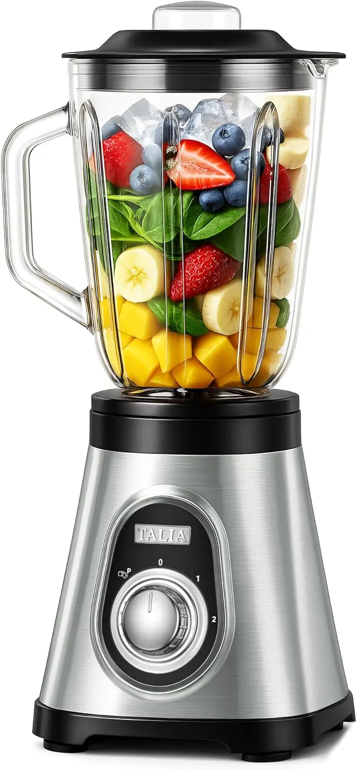 

750W Smoothie Blender with 48oz Glass Jar, Ice Crushing & Shakes, 6 Stainless Steel Blades