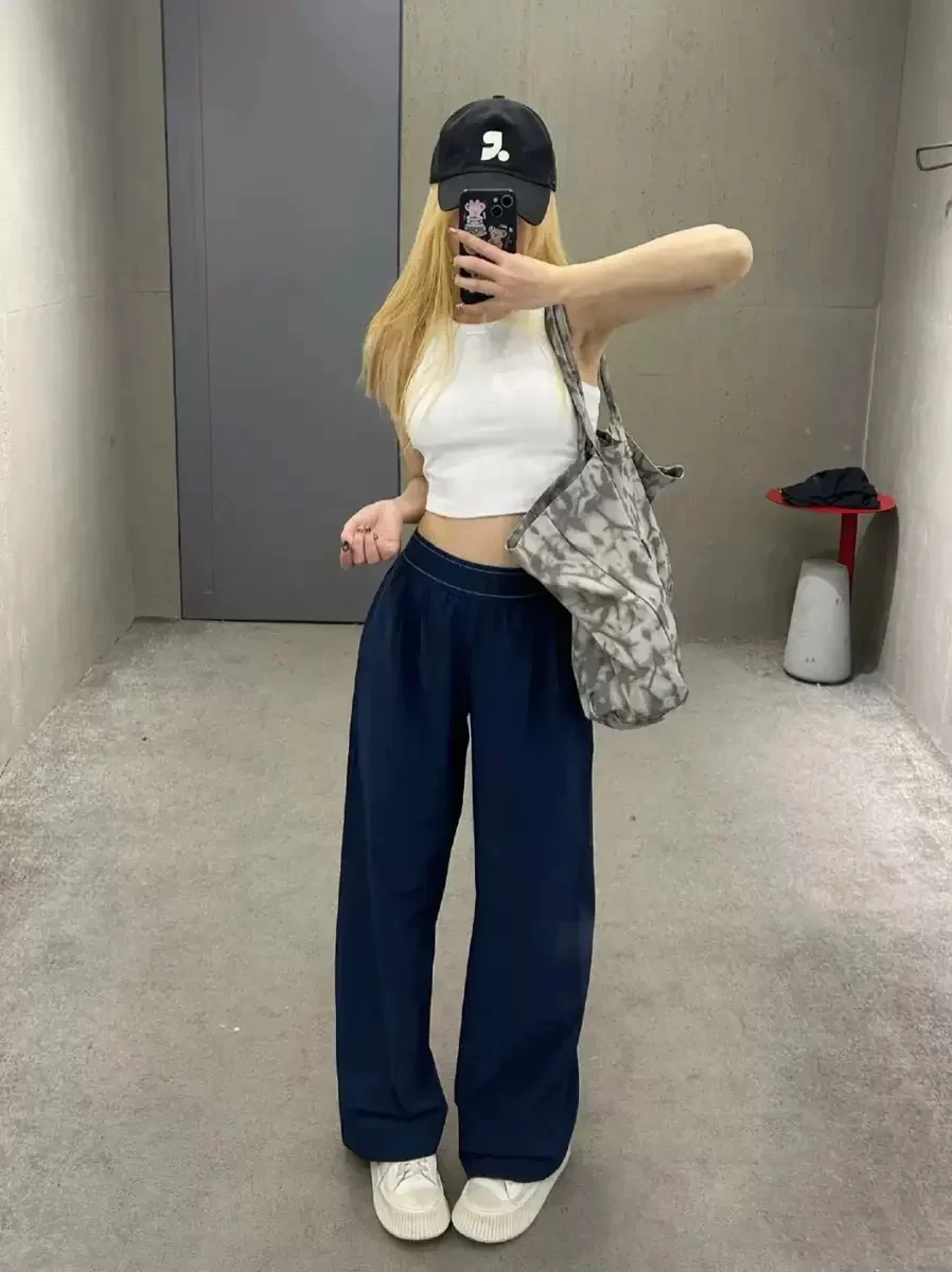 Summer slimming pants, quick drying sports pants, elastic waist woven wide leg pants, loose pants, casual lightweight high waist image 3