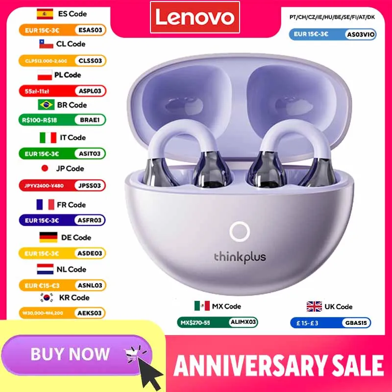 Lenovo LP25 PRO Bluetooth 5.4 Kopfhörer Ohrclip Sport Wireless Headset Lange Akkulaufzeit Geräuschunterdrückung Ohrhörer HD-Mikrofon für Anrufe