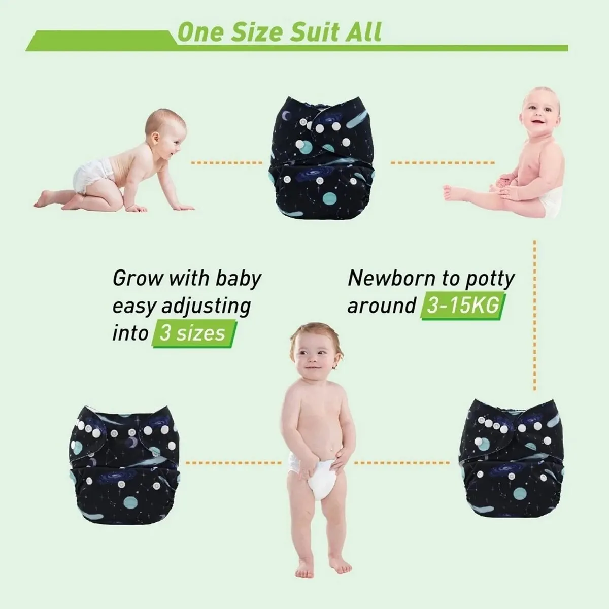 1PC Reusable Cloth Diaper Cloth Suede Inner Unisex 3-15KG OS Digital Printing Pocket Baby Diaper