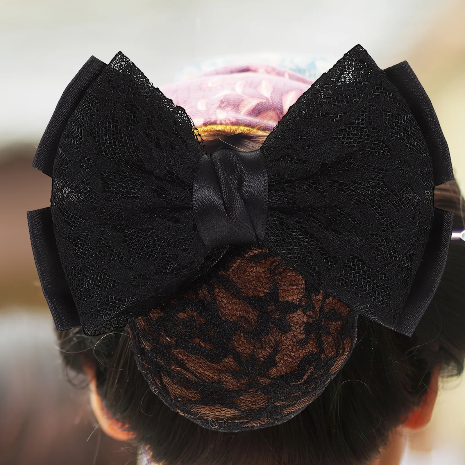 

2Pcs Bow Hair Snood Elastic Bun Net Mesh Headdress for Work Party Date Office Elegant Hair Clip Black Bow Headdress
