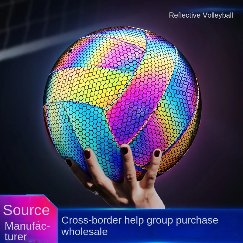 Fluorescent luminous volleyball No. 5 holographic reflective luminous volleyball PU colorful machine-sewn volleyball