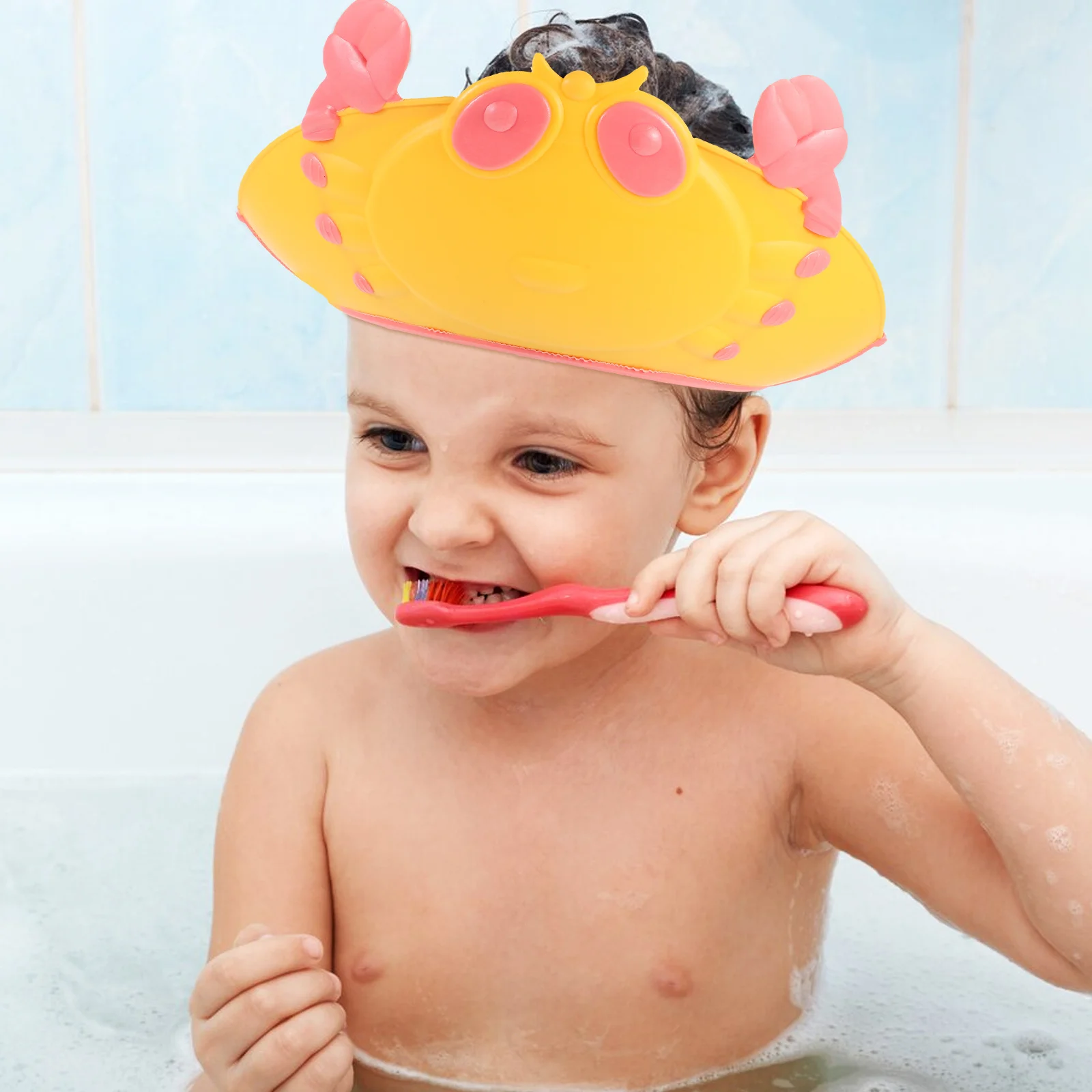 

2 шт., детская шапочка для душа, регулируемый щиток для мытья волос, шампунь для малышей, детский козырек для ванны, водонепроницаемые эластичные детские вещи