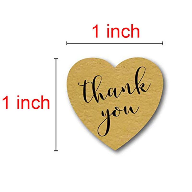 Natural Kraft thank you Stickers Heart shape seal labels 50-500pcs Labels stickers scrapbooking for Package stationery sticker