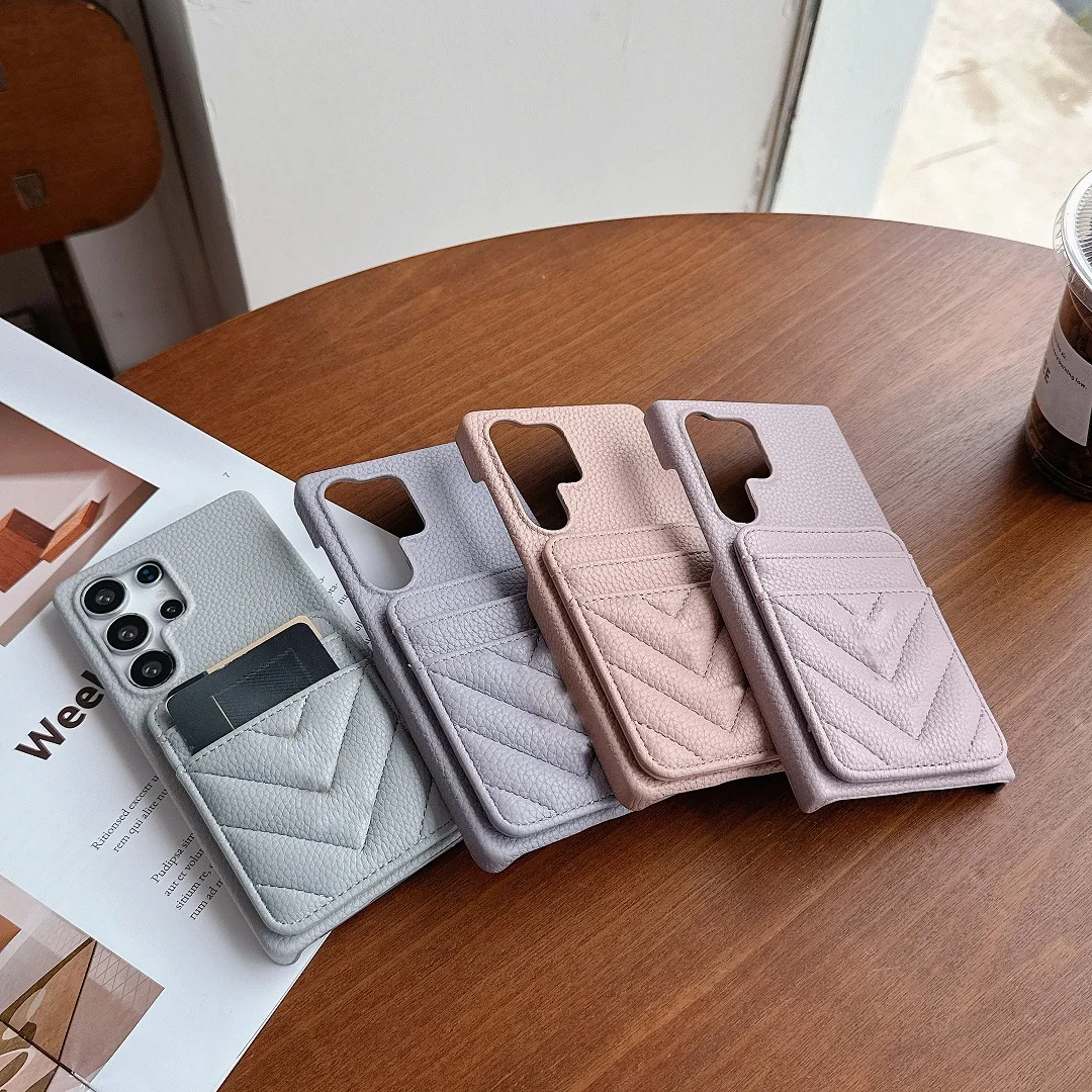 

Роскошный классический кожаный чехол-бумажник с 3D V-образным слотом для карт для Samsung Galaxy S25 Edge S24 FE S23 Plus S22 Ultra Shell Cover