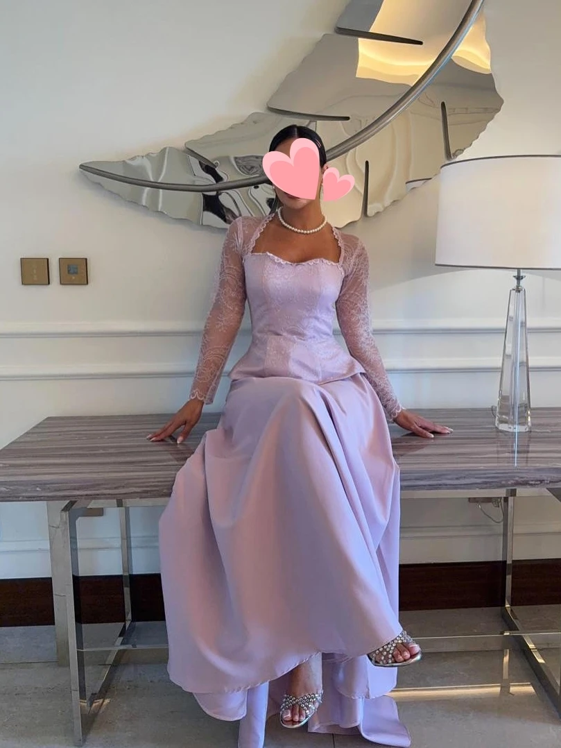 Robe Oisslec élégante vintage douce lilas sirène en dentelle col carré personnalisée pour occasions formelles robe de bal robe de soirée