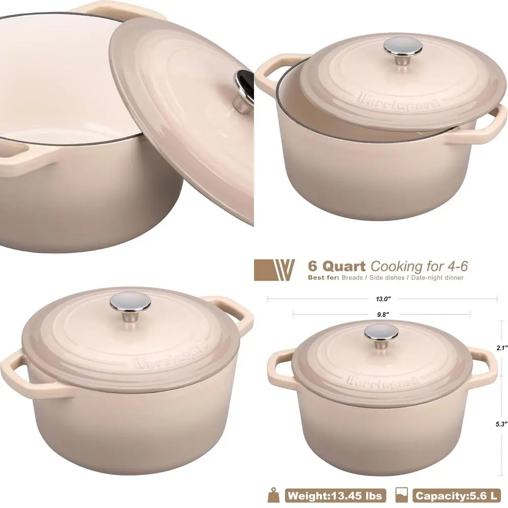 

6-Quart Enamel Cast Iron Dutch Oven with Lid for Bread Baking, Including Sourdough Bread Baking Supplies Set, Latte-Colored