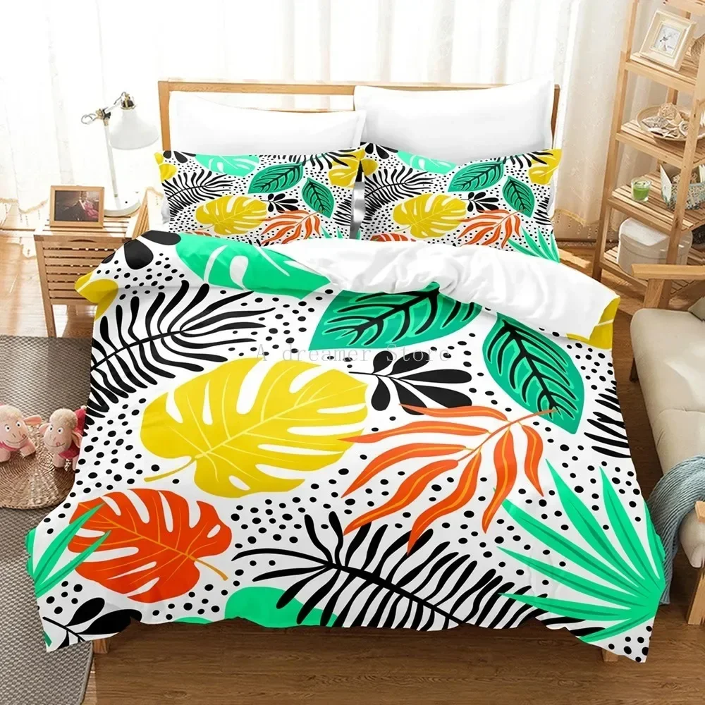 

New 3D Green Palm Leave Fashion Comfortable Duvet Quilt Cover Pillowcase Bedding Set Children Bedroom Decoration Home Textile