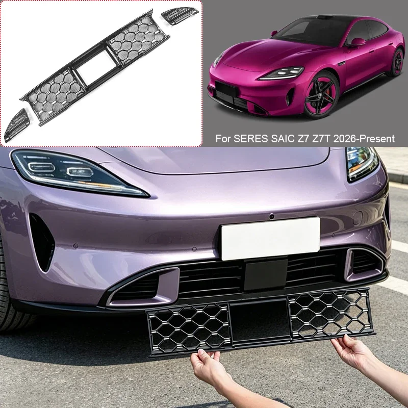 Car Modify Front Bumper Center Intake Grille Cover For SERES SAIC Z7 Z7T 2026-Present Front Buckle Insect Proof Net Accessory
