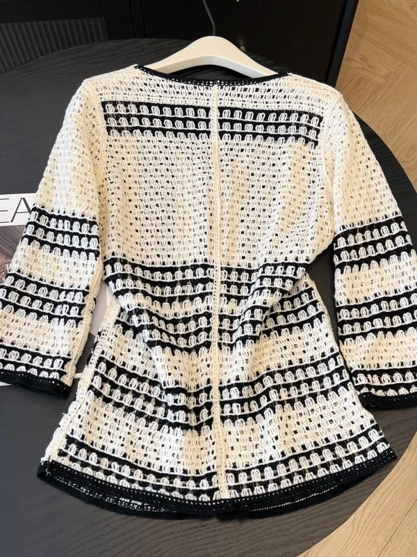 V-Ne Knitted Open Cardigan plus Size Women Casual Hollow out Color Blo Outerwear Autumn Top Comfortable Versatile plus Size