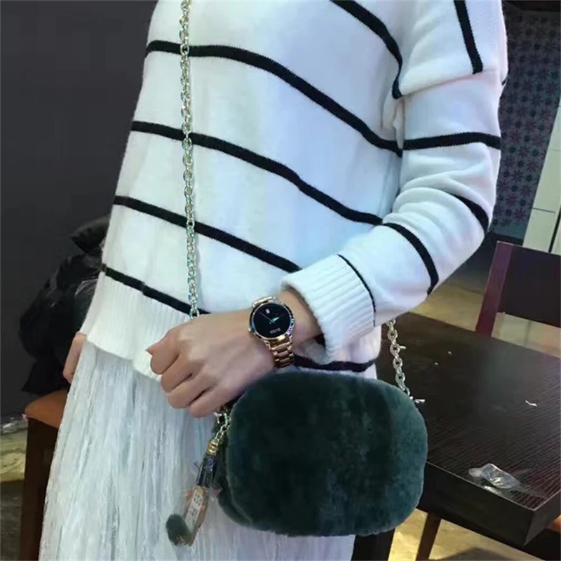 2023 New Fashion Fur Card Bag Women's Luxury Rex Rabbit Fur Handbag High-end Chain Embellished Single Shoulder Fur Bag