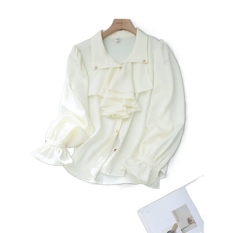 2025 Autumn New Women's Blouse Long Sleeve Shirt Court Style Bell Sleeve Design Elegant Blouse