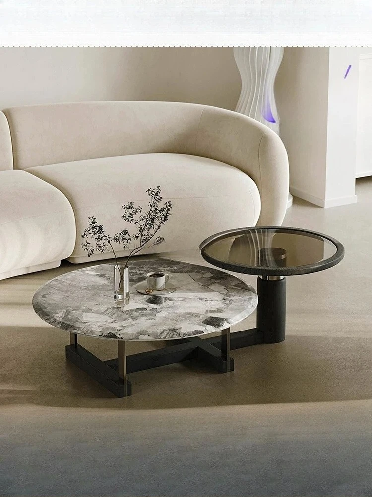 

Ash wood coffee table light luxury modern living room wabi sabi wind mother marble coffee table combination