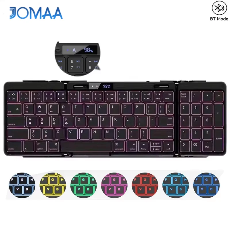 Backlit Foldable Keyboard, Wireless Folding Keyboard with Backlight, Portable Bluetooth Keyboard for Travel, Compact Keyboard