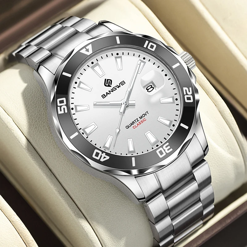

BANGWEI 2025 новые модные мужские часы, деловые повседневные роскошные часы, мужские водонепроницаемые кварцевые наручные часы со светящейся датой, Reloj Hombre
