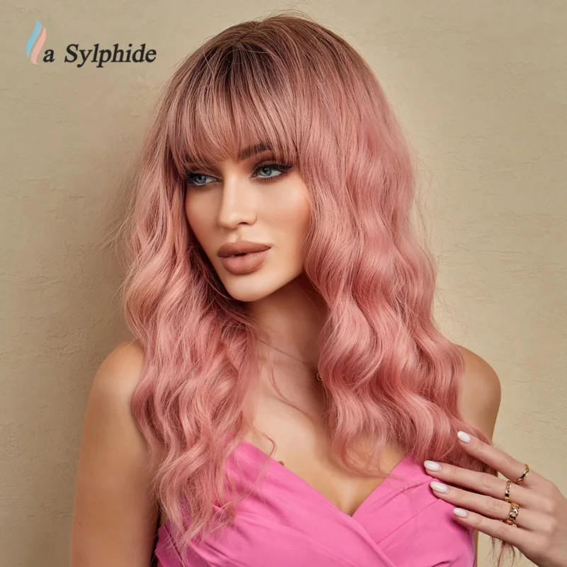 La Sylphide Good Quality Synthetic Wigs Pink Wig for Women Christmas Cosplay Lolita Party Curly Wig Heat Resistant Hair