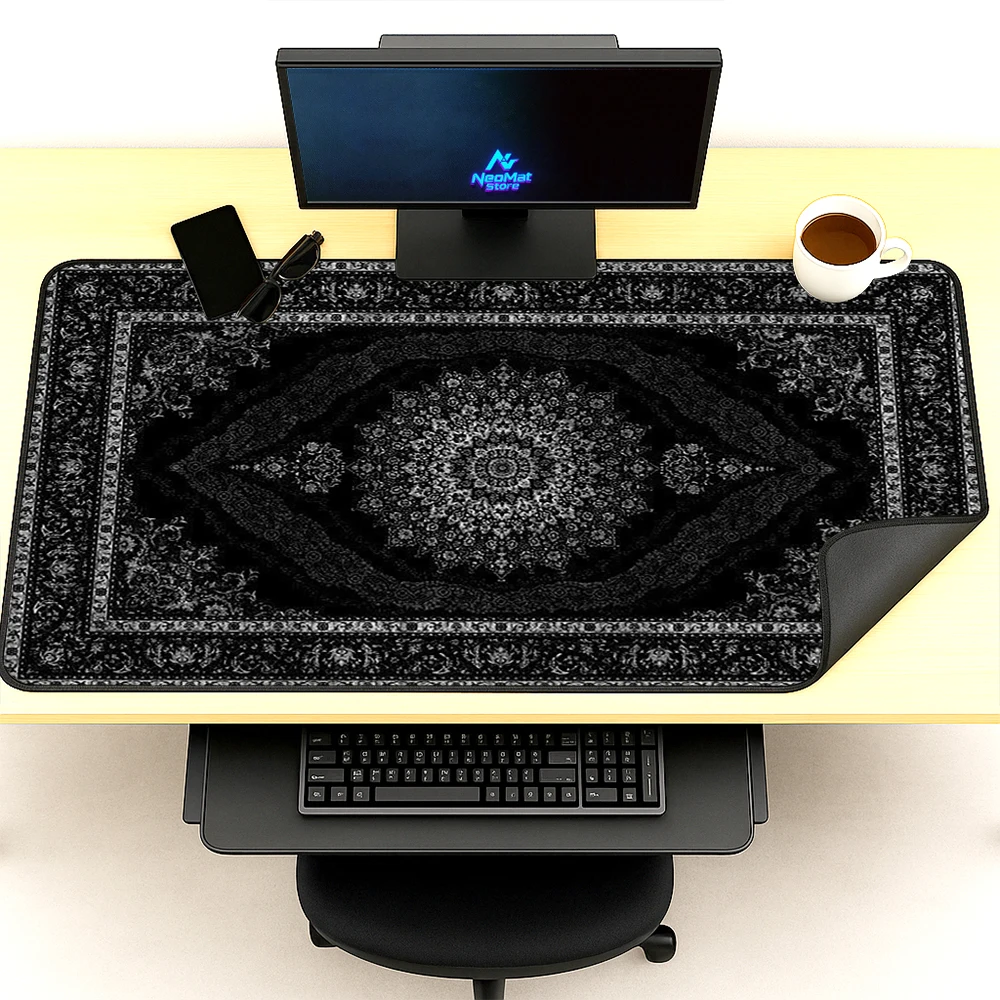 Mandala Desk Pad Deskmat Very Thick 140x60 Black Gaming White Large Mousepad Elegant 120x60 Geometric Ornate Pattern Computer