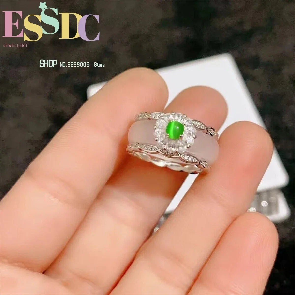 

Оптовая продажа Gao Bing 925, посеребренное, инкрустированное белым халцедоном, женское кольцо, оникс, одно кольцо, два нефритовых подарка, очаровательные ювелирные изделия, мода