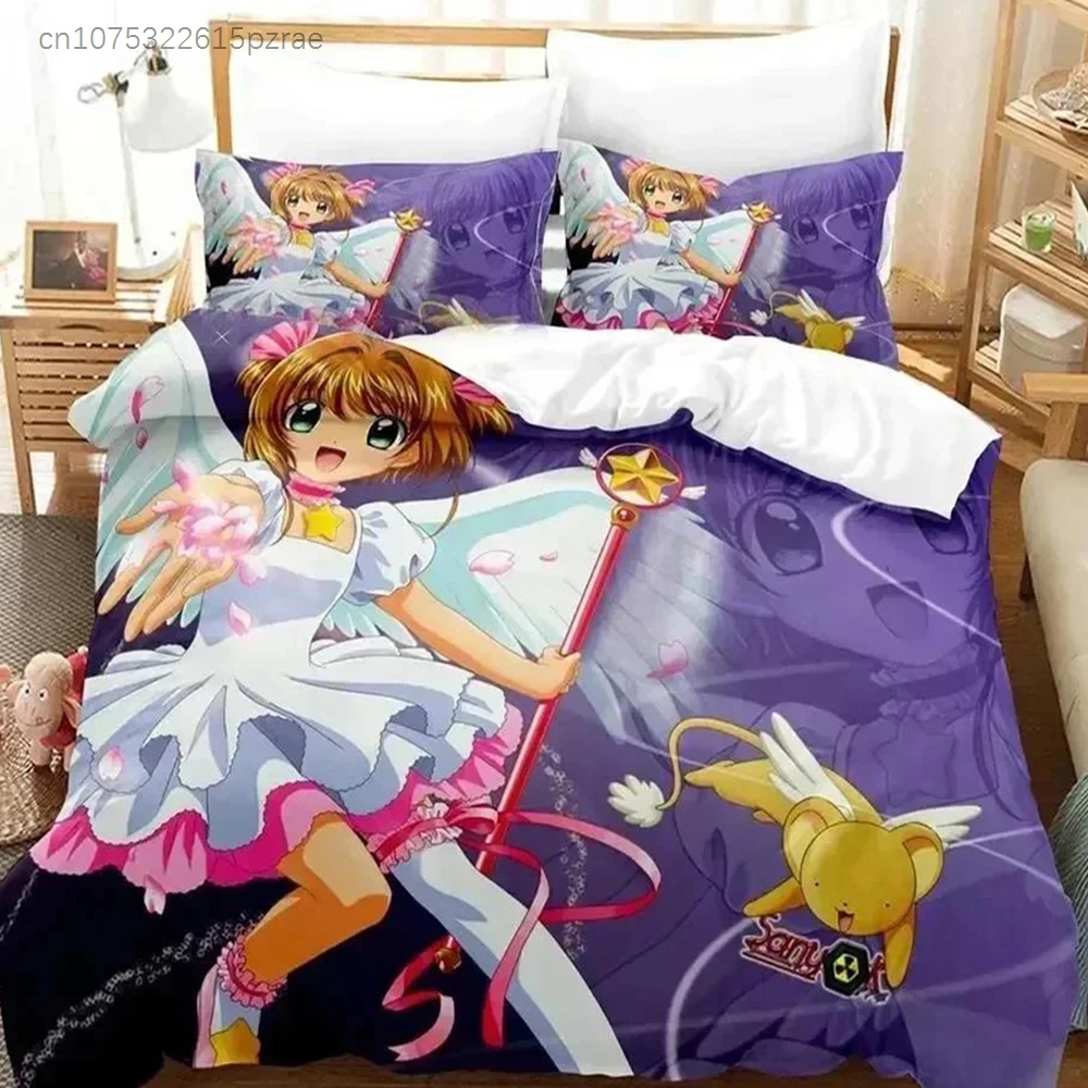 3d-プリントアニメカードキャプターさくら寝具セットプリントベッドセット枕カバー布団カバーソフトクイーンキングサイズ寝具ホーム