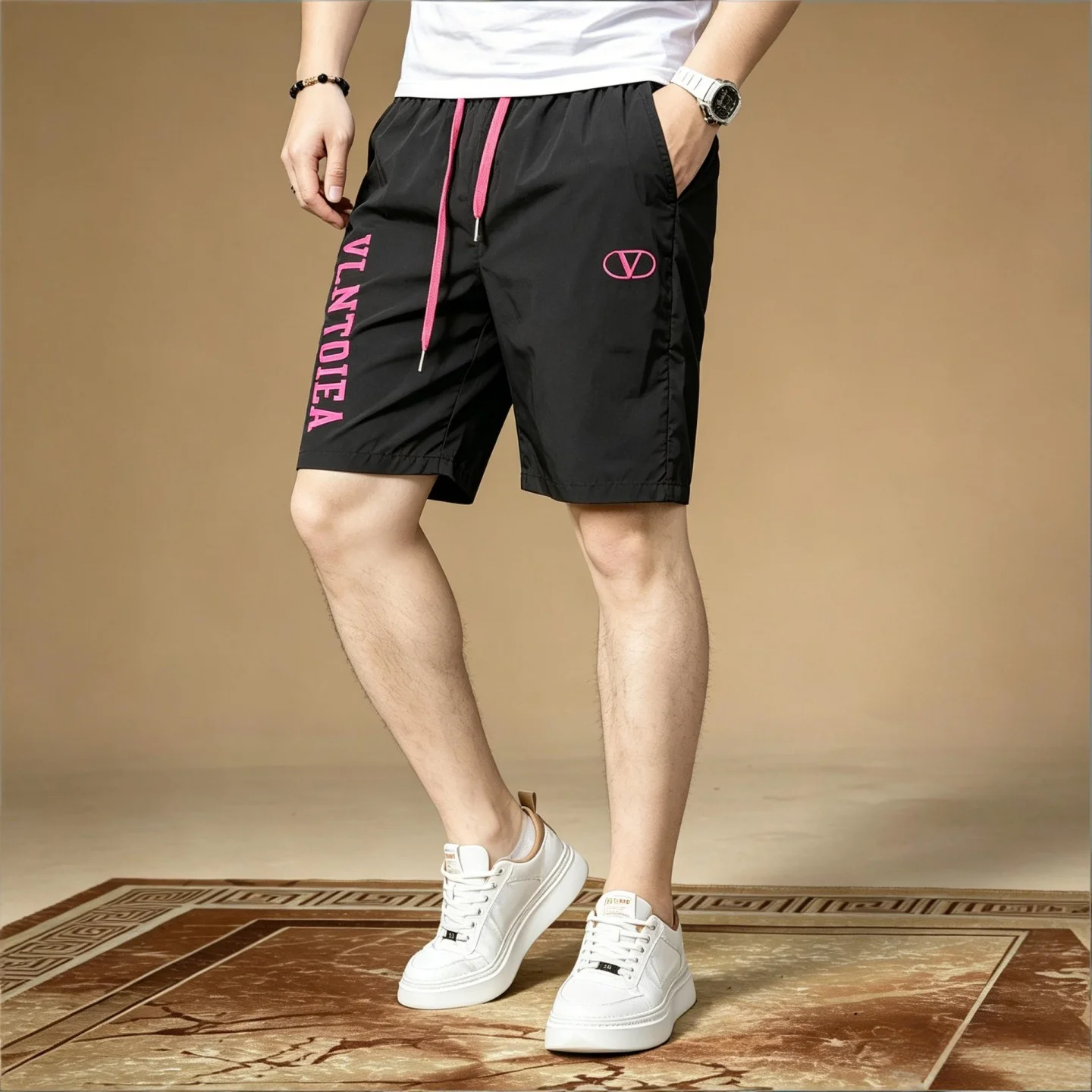 

American Color Blo Dstring orts Men's Casual Loose Five-Point Summer Trend Sport Middle-Pants Versatile Polyester Fiber