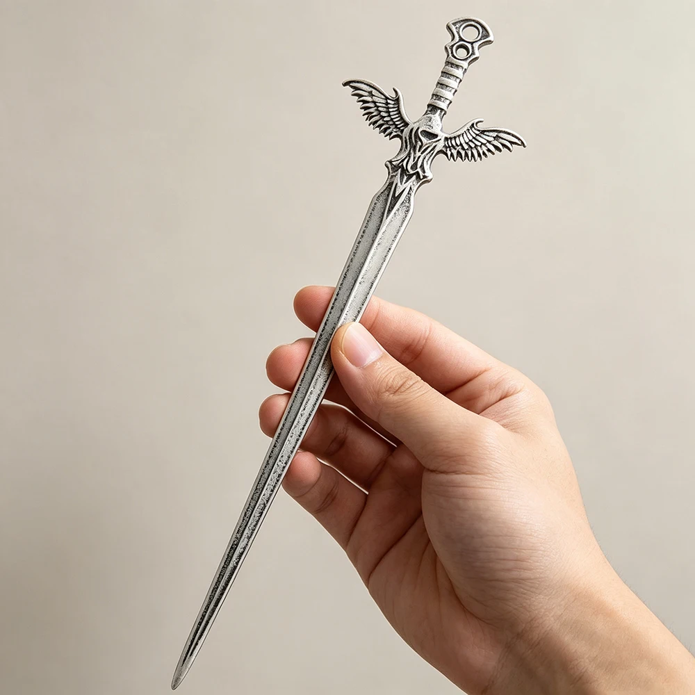 Gothic Style Angel Wings Sword Hairpin Niche Design Embossed Wings Long Sword Hairpin Cosplay Themed Party Plate Hair Accessory