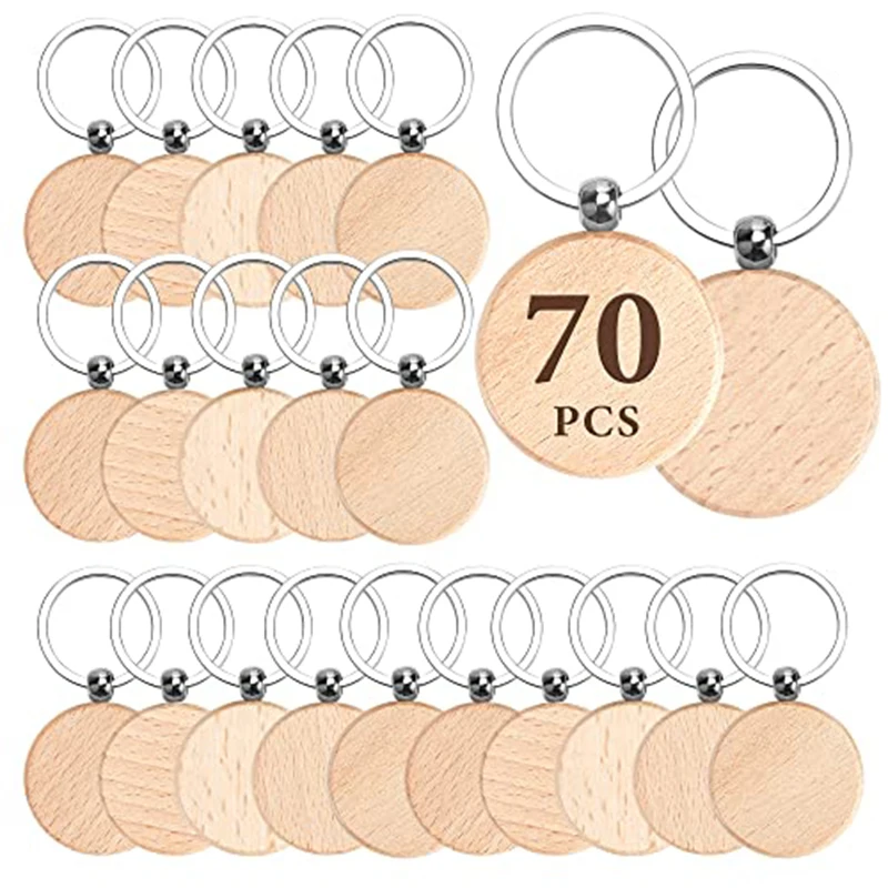 70Pcs Cute Keychain Wood Keychains Single Wooden Keyring For Best Friend Gift Jewelry Key Chain