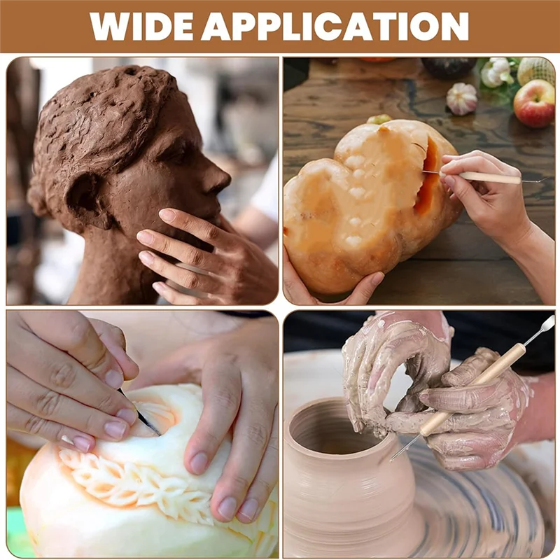 MAKE-プロフェッショナルポリマークレイツールキット-6個の粘土彫刻ツール、トリミング、成形、モールド作成用の木製ハンドル付き