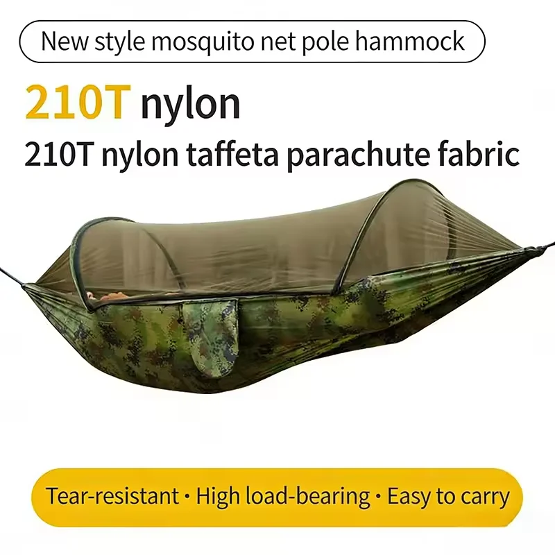 Nylon Fabric Anti-Rollover Portable Travel Outdoor Camping Hanging Sleeping Hammock with Mosquito Net
