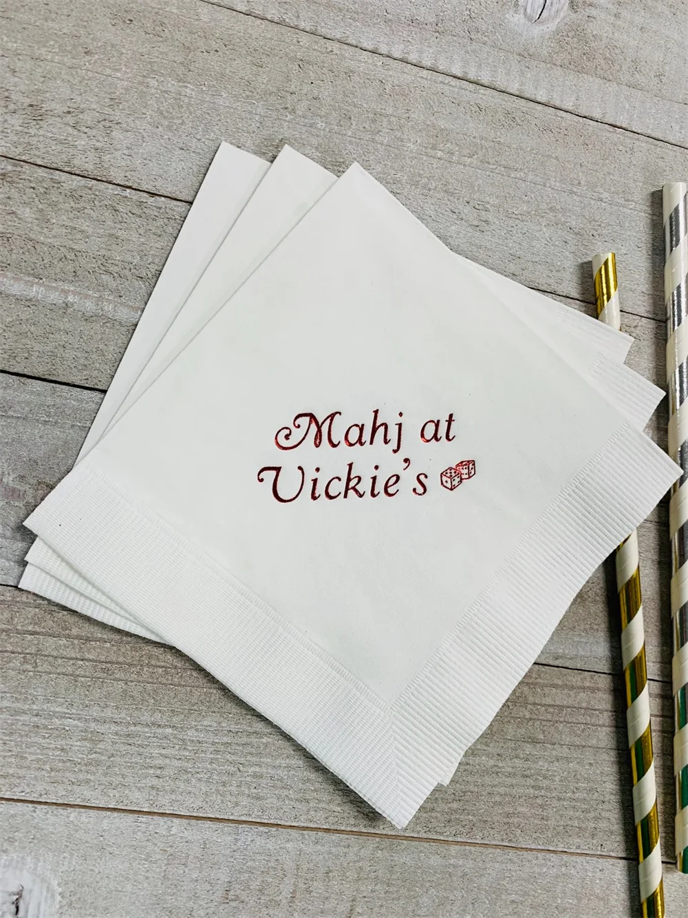 50PCS 50 Personalized Mah Jongg Napkins with Dice Design Mahj Mahjongh Mahjong Hostess Gifts Mah Jongg Gift