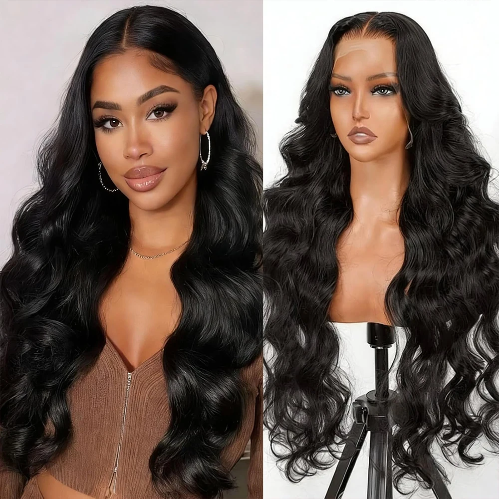 13x6 HD Lace Front Wig Human Hair Natural Black 40 42 inch Human Hair Body Wave Wet And Wavy Wig Pre Plucked Hairline with Baby Hair Drawstring Human Hair Wigs For Woman Transparent Swiss Lace Closure Front Wigs On Clearance Sale
