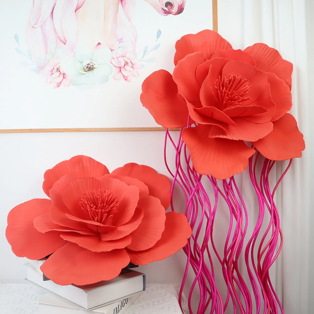 Red PE Peony Artificial Flowers Room Decor Christmas Supplies Wedding Wall Decoration Road Guidance Background Flower