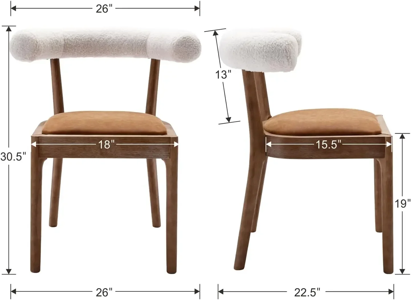 Set di 4 sedie da pranzo Sedie da cucina moderne in pelle PU con comodo lounge/ristorante Boucle con schienale aperto, marrone