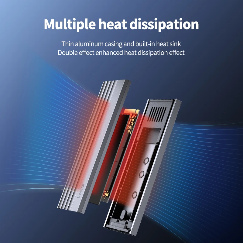 Lexar Hard Drive Enclosure E300 M.2 NVMe Type-C All Aluminium Solid State Mobile Hard Drive Case High Speed 10Gbps Transport