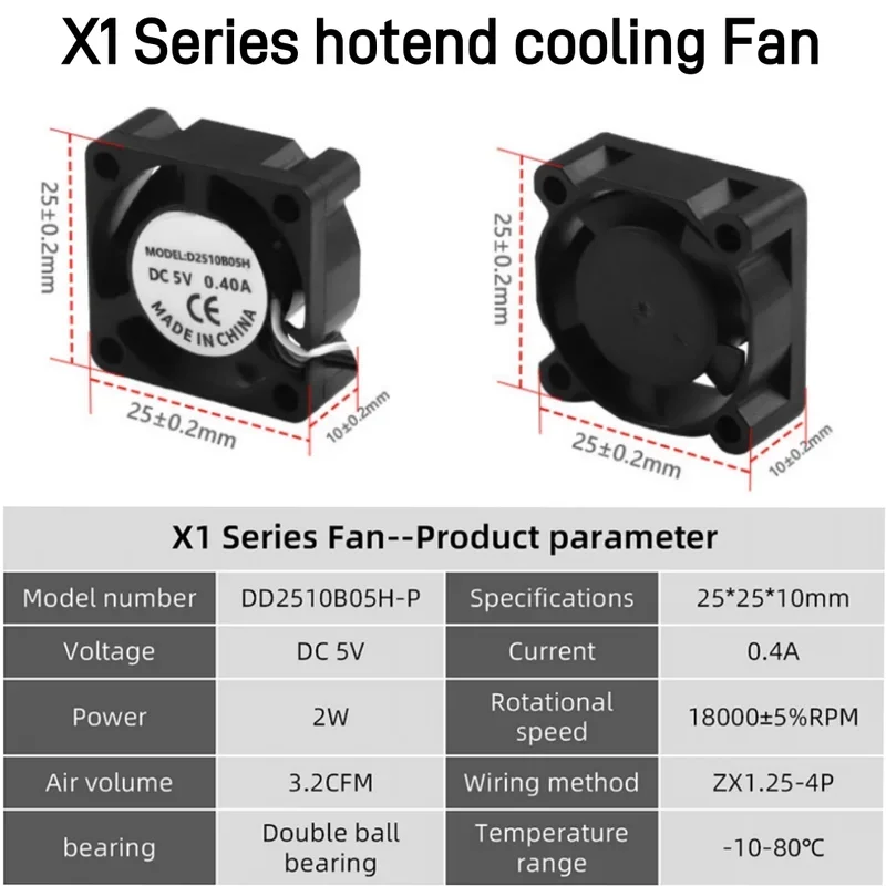 2510 Fan for Bambu Lab X1/P1 Hotend Cooling Fan with Cable Rapid Bambulab X1C P1S P1P Heater Thermistor 3D Printer Accessories