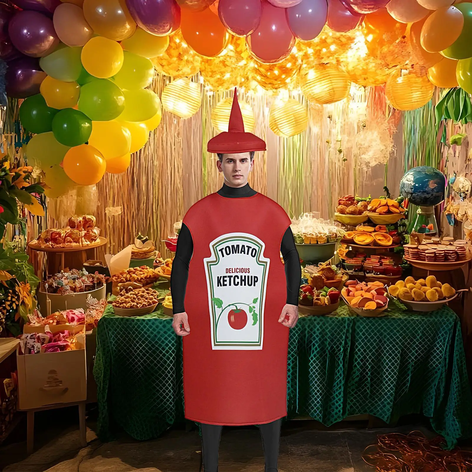 Ketchup-Kostüm, Ketchup-Cosplay, Halloween-Kostüm für Erwachsene, Unisex, Rollenspiele, Anziehkleidung, Requisiten, Neuheitskleidung für Herren