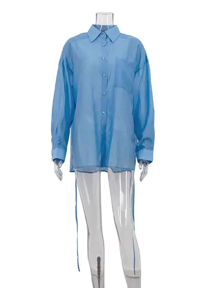 Fantoye Herfst Nieuwe Turn-down Kraag Vrouwen Blouses Blauw Lange Mouw Single Breasted Blouses Vrouwelijke Losse Casual Streetwear 2025