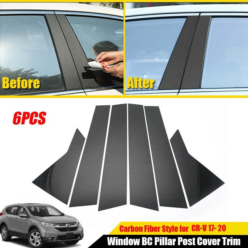 Exterior Side Door Window BC Pillar Posts Overlay Pre-Cut Trim Cover Stickers for Honda CR-V CRV 2017-2020 Carbon Fiber