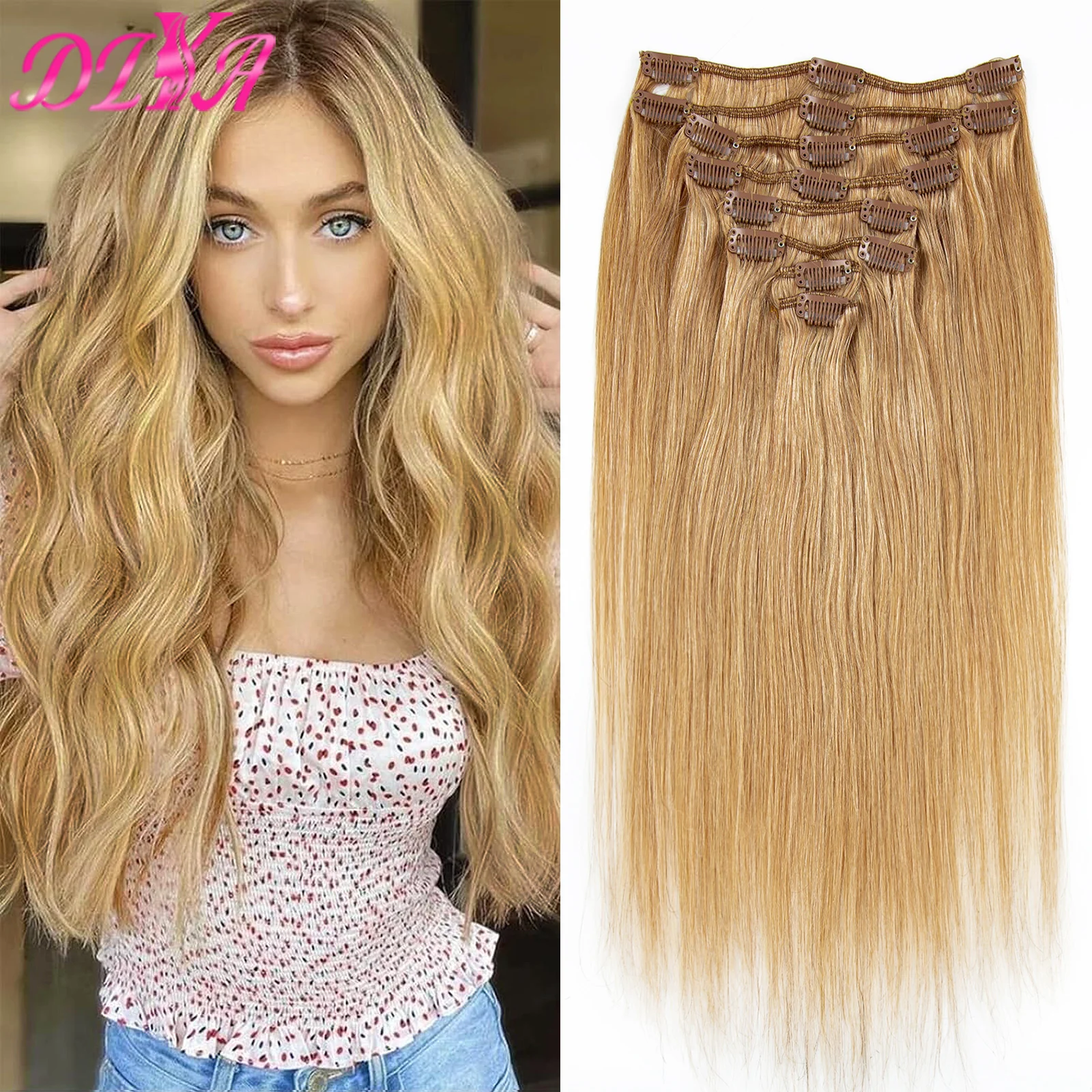 #27 Kleur 18-26 Inch Clip In Hair Extensions Menselijk Haar Steil Natuurlijk Haar Extensions Volledige Hoofdclip In Natuurlijk Haar