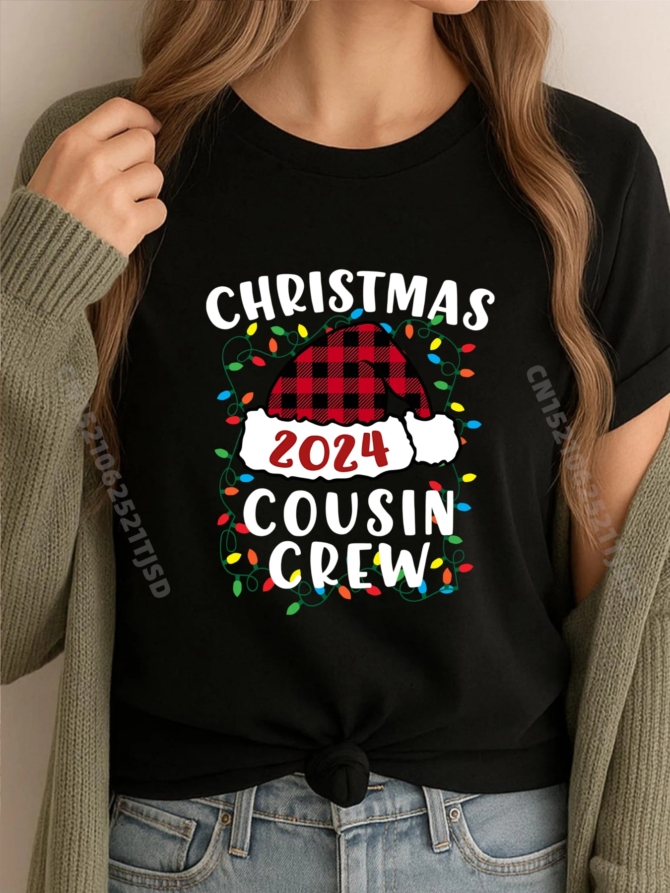 

Рождественский кузен, рождественские огни, шляпа Санта-Клауса, пижама, футболка большого размера, футболки с аниме и принтом