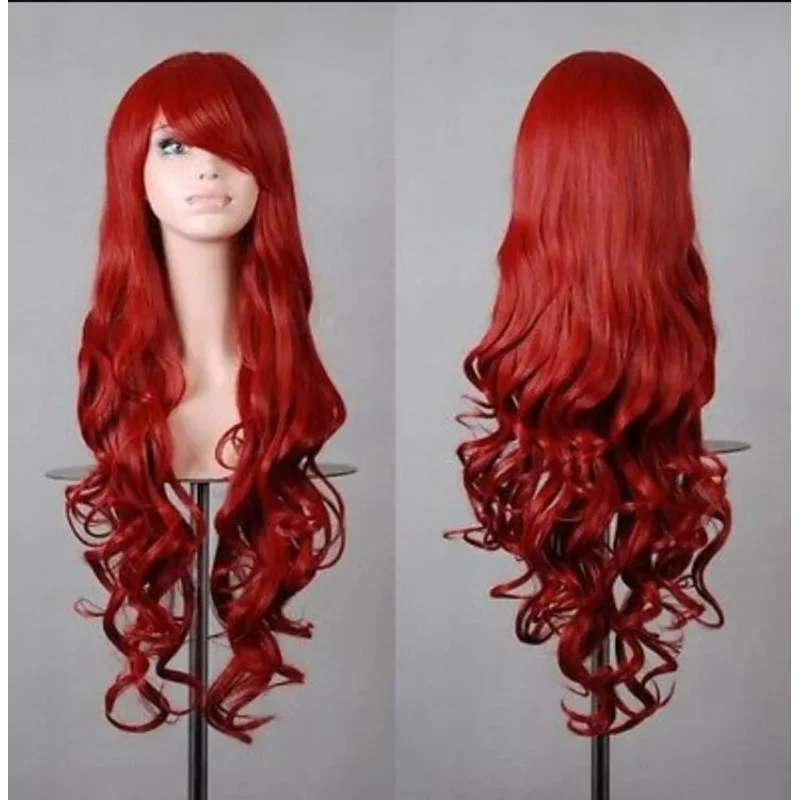 LL fashionwomen's long red dark hair spiral curly cosplay hair wig for women wigs fast deliver