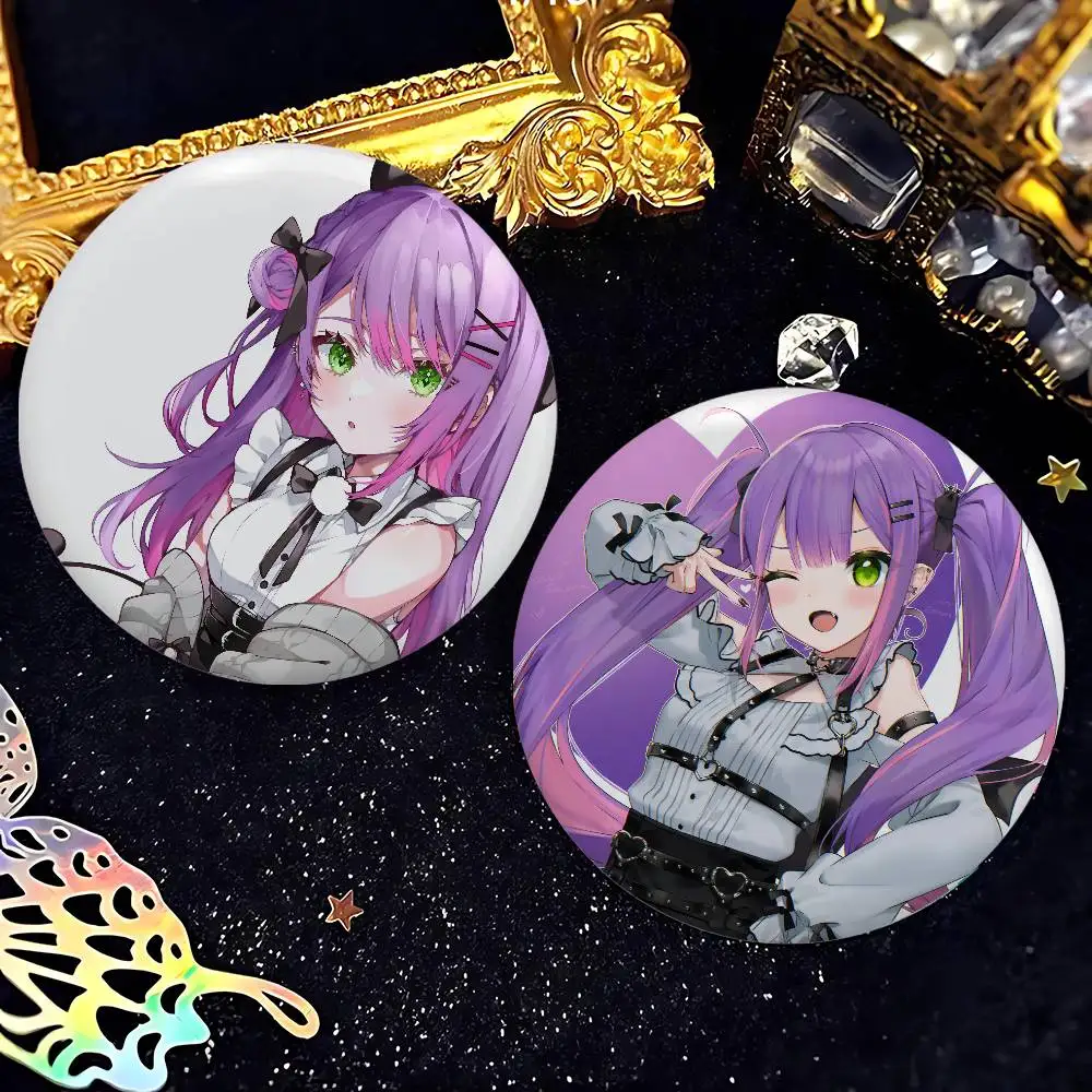 H-Hololive Tokoyami Towa Game Premium Tinplate Round Lapel Pins: Cute Badge Brooche For Shoulder Bag Accessories, Souvenir Gifts