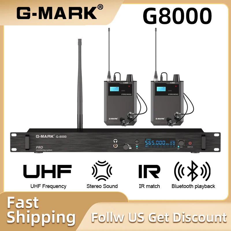 Wireless Stage Return G-MARK G8000 Stereo UHF In-Ear Monitor System Metal Body 500-590Mhz For Stage Recording Studio Performance