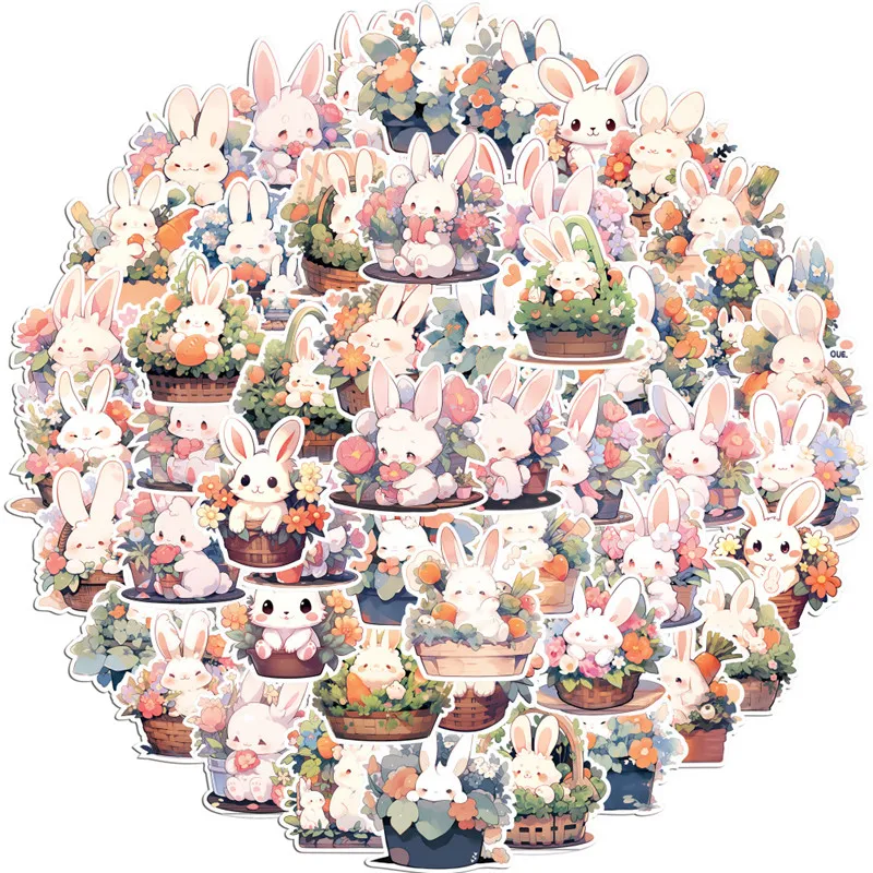 61Pcs Cute Rabbit Graffiti Decorative Stickers Decals DIY Kids Toy Funny Skateboard Scrapbook Laptop Fridge Refrigerator Gift