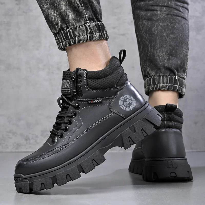 Botas Rock para hombre, zapatos para hombre, botines para hombre, zapatos de seguridad para el trabajo de cuero, botas marrones, zapatillas informales, vestido, botín, zapato para hombre, nieve alta