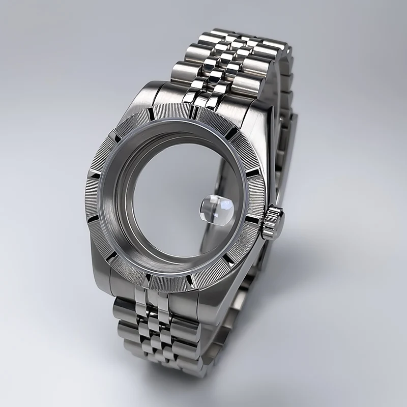 NH35 Case 39mm Stainless Steel Watch Case for SK Mod Replacement Parts Striped Lines Bezel Sapphire Glass Fit NH35 NH36 Movement